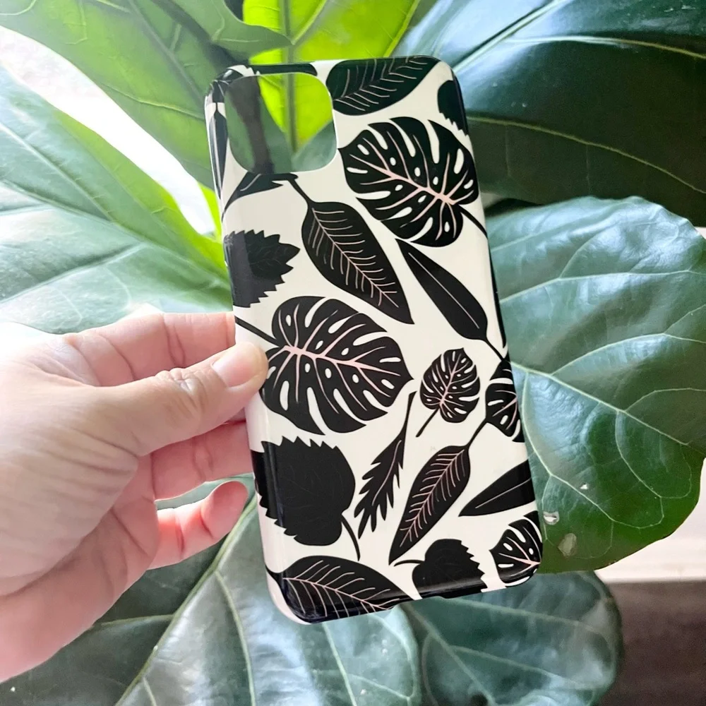 Society 6 Monstera Tropical Leaves Pixel 6s Hard Phone Case Cover Black White